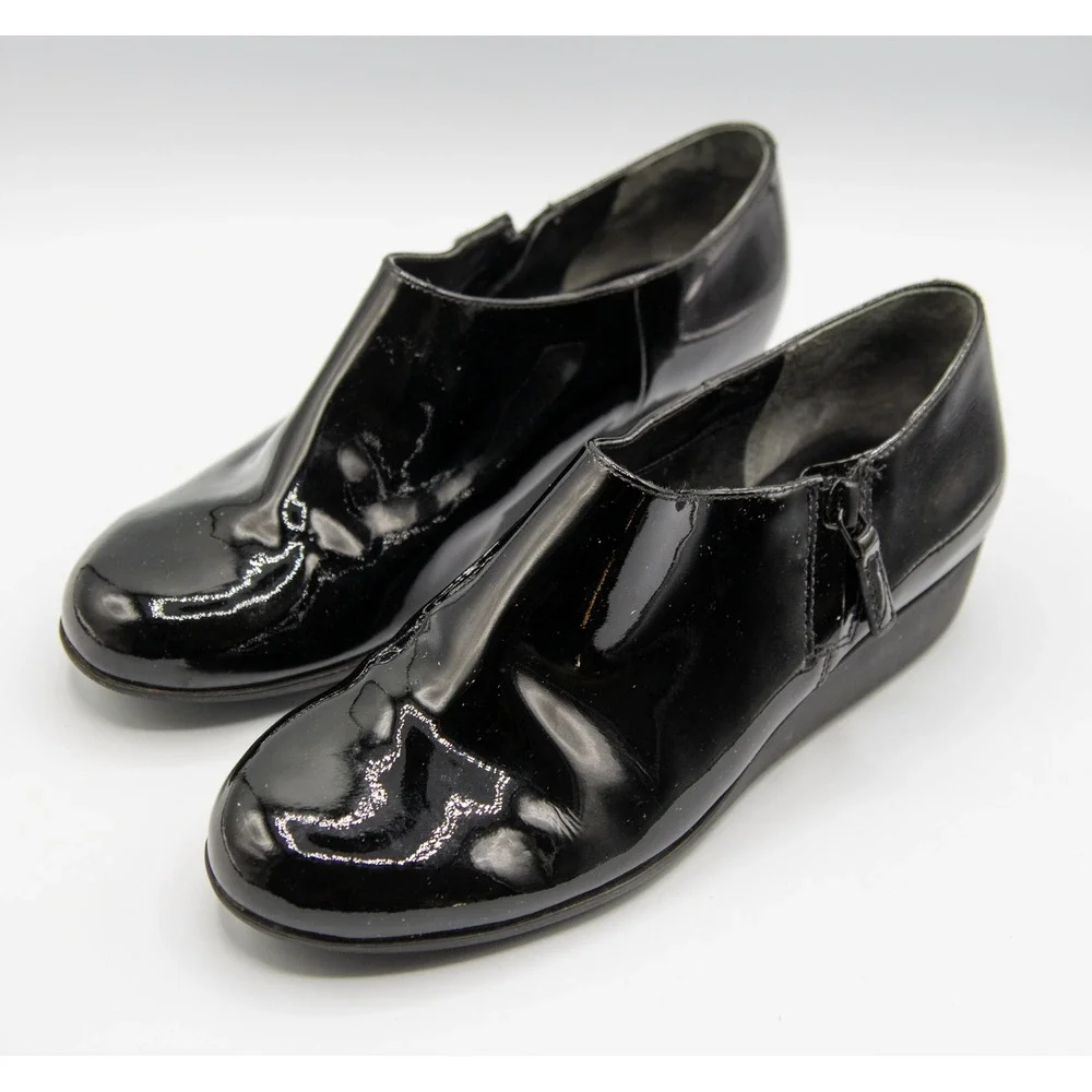 Cole Haan Grand.OS Black Patent Leather Waterproof Wedge Ankle Boots 6.5B